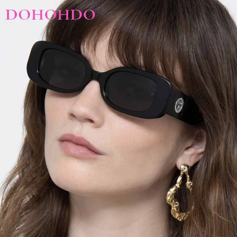 

DOHOHDO Retro Rectangle Sunglasses Women Fashion Leopard Champagne Eyewear Fashion Brand Designer Oval Sun Glasses Shades UV400