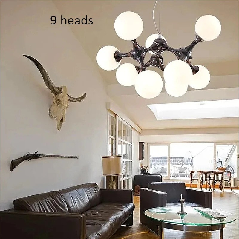DNA moleculaire kroonluchter, moderne melkachtige glazen bollen hanglamp voor lobby slaapkamer eetkamer, creatieve decorverlichtingsarmatuur