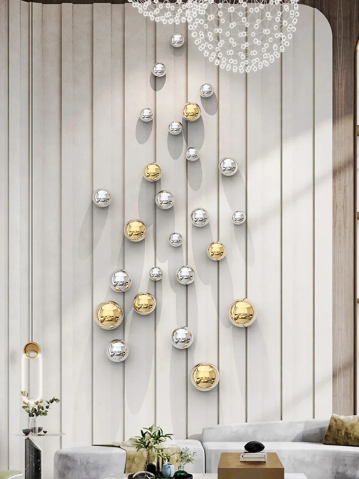 جدار ديكور تقليد الفولاذ المقاوم للصدأ ديكور الكرة غرفة المعيشة اكسسوارات المنزل فندق مطعم الجدار الشنق ديكور الفن المجال #2