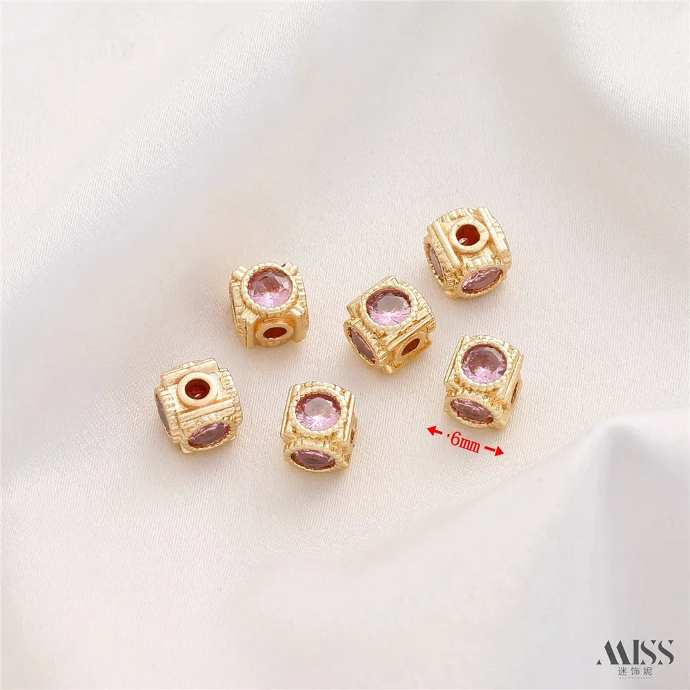 

14K Gold-wrapped Color-preserving Four-sided Zircon 6mm Cube Bead Diy Handmade Bracelet Necklace String Jewelry Accessories