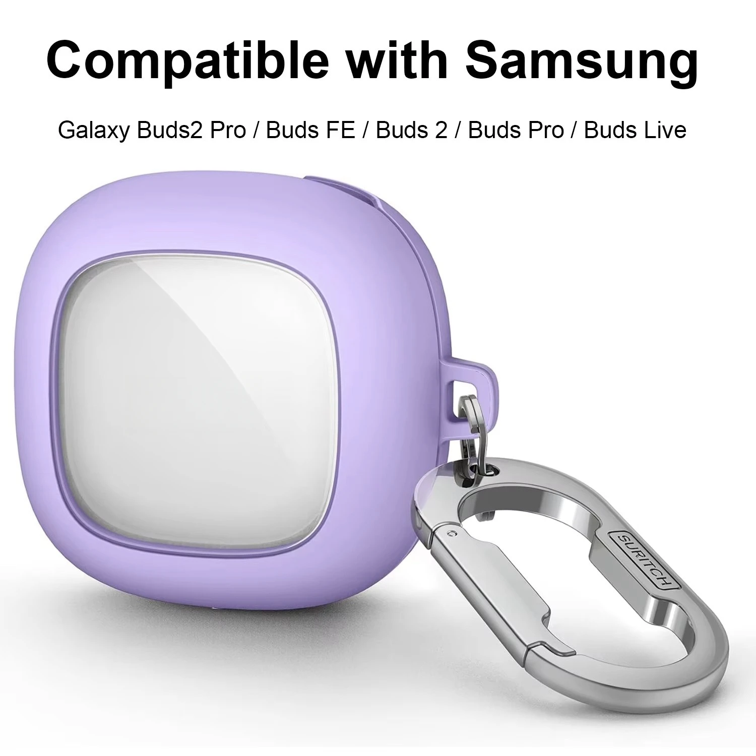 Transparent Hard Case with Carabiner for Samsung Galaxy Buds 2 Pro / Buds FE / Buds Pro / Buds 2 / Buds Live