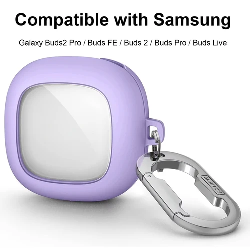 Imagen 2 del producto Estuche rígido transparente con mosquetón para Samsung Galaxy Buds 2 Pro / Buds FE / Buds Pro / Buds 2 / Buds Live
