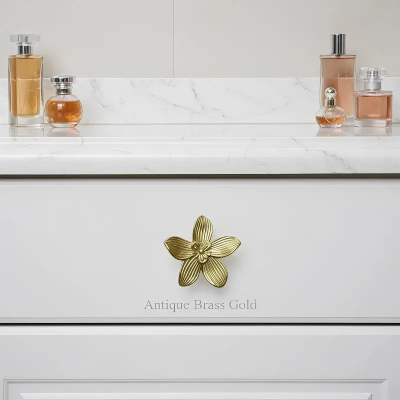 Vintage Floral Cabinet Pulls Creative Petal Single Hole Drawer Handles Durable Zinc Alloy for Office File Cabinet Desk Drawer
