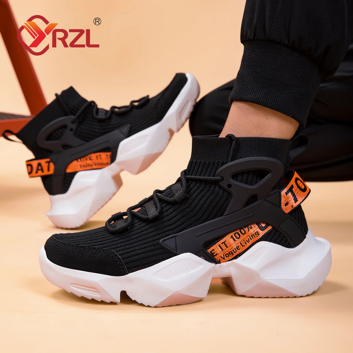 YRZL sepatu kasual pria Sneakers sejuk nyaman pria sepatu Platform antiselip sepatu pria kaus kaki hitam klasik