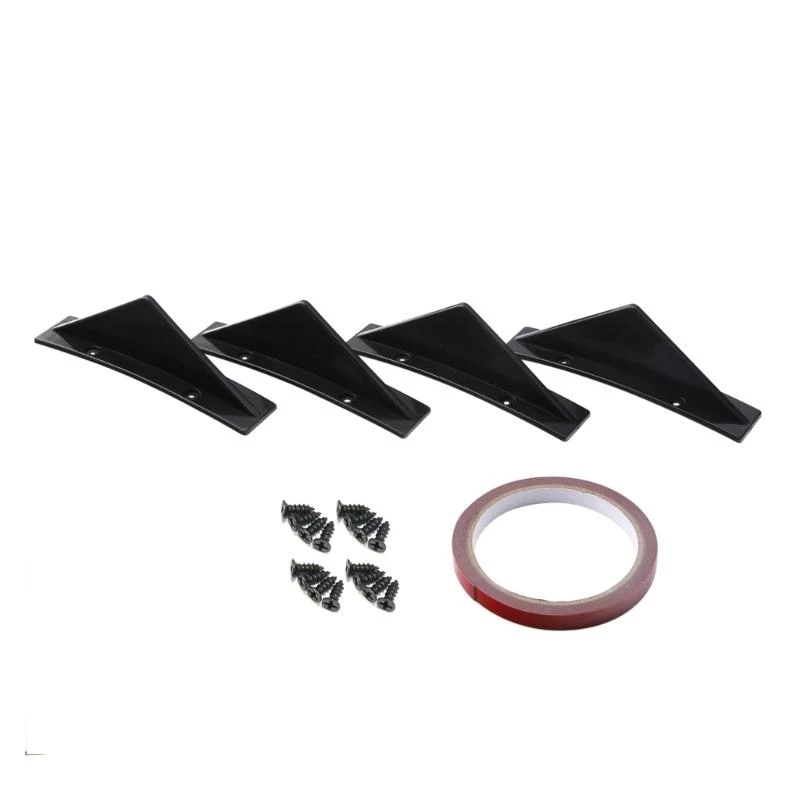 4Pcs Black Shark Fins Wing Diffuser Rear Bumper Lip Universal Car Spoiler Cover 
