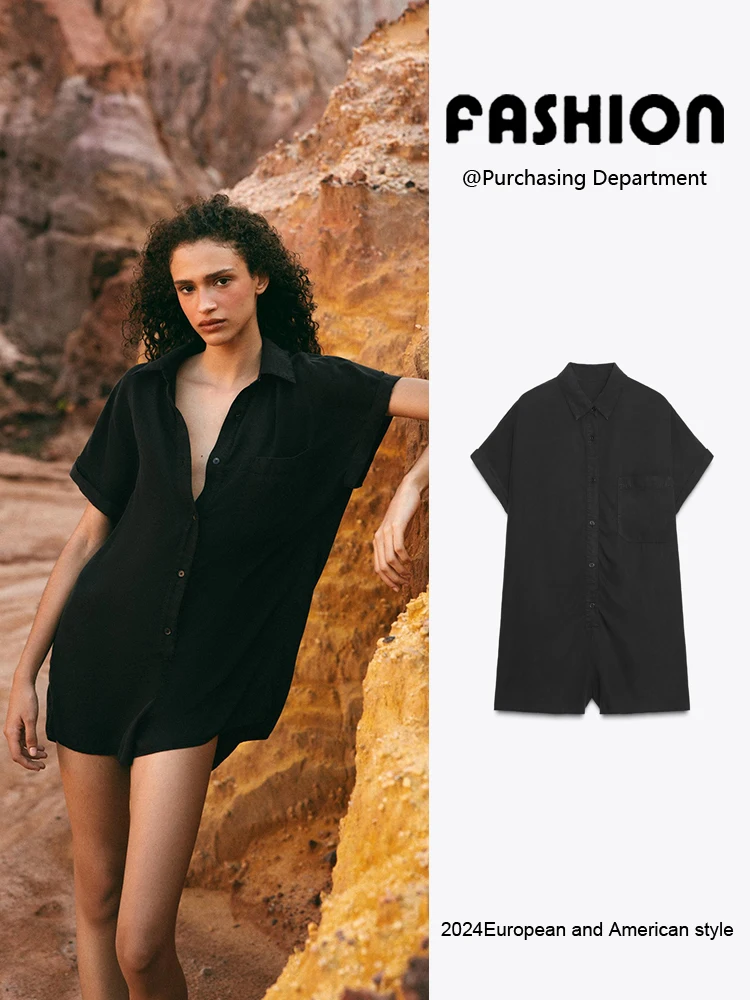 

Summer New Arrival Women's Jumpsuit Slimming ket Decor ort Sve Drapey Nature Sle Faionable Trendy One-Piece Suit