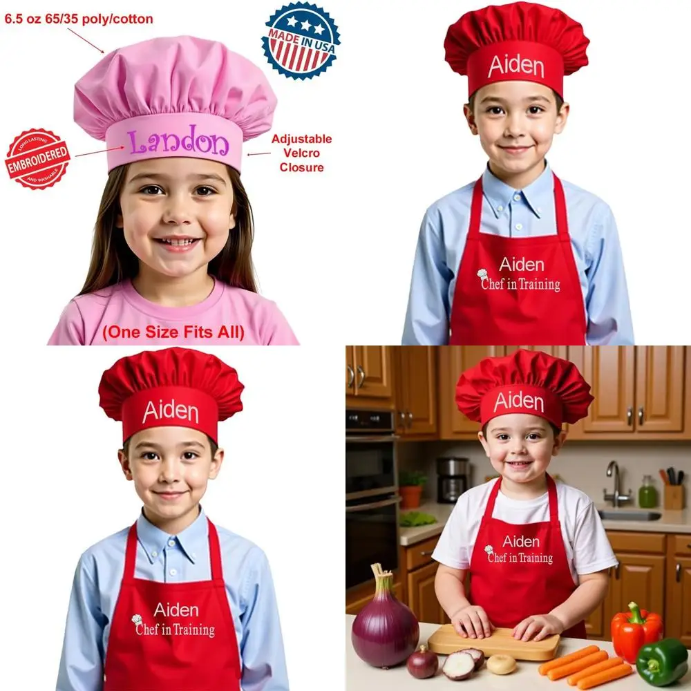 

Набор: Детский фартук и поварская шапка с вышивкой на заказ для мальчиков и девочек, для обучения, кухонных игр (Повар-обучающийся, длинный фартук)