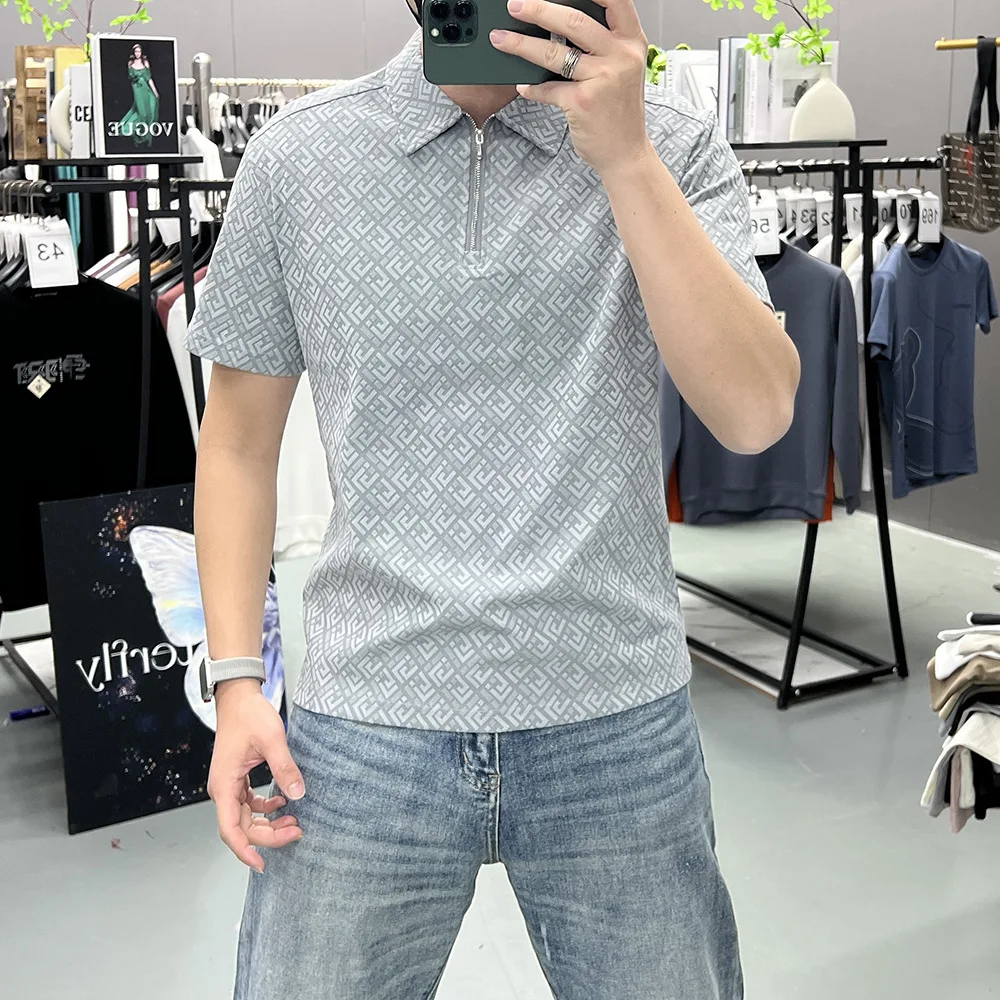 Men Short Sleeve Polo Shirt Summer Luxury Half Zipper Lapel Tshirt Breathable Slim Fit Comfortable Daily Casual Business Tops