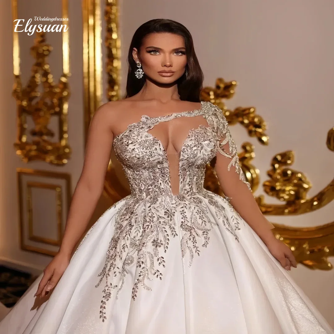 

Свадебные платья класса люкс с индивидуальным дизайном, кружевом, бисером и кристаллами, на одно плечо, бальные платья для свадьбы, Vestidos De Novia