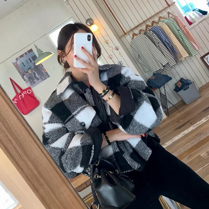 ort コットンジャエット レディース シック 韓国風 冬 新作 フリップカラー ファッショナブル レトロ チェック柄 コート 暖かい 快適なトップス