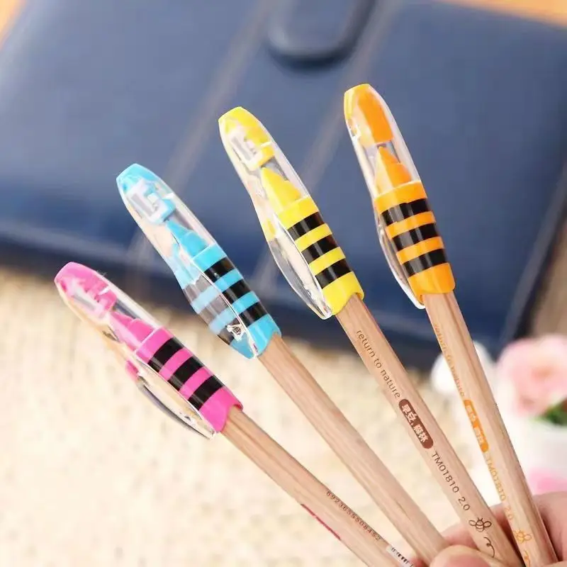 5 Pcs/lot Creative Little Bees Mechanical Pencils 2.0mm HB with Pencil Sharpener and Eraser Lead Cute Students Stationery Prizes