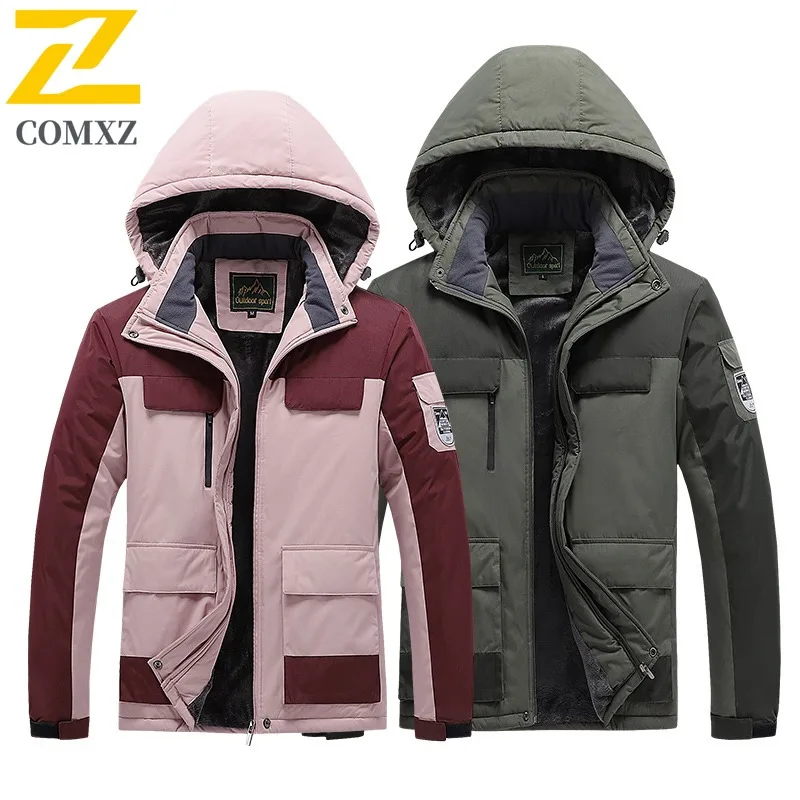 

COMXZ Мужская уличная стеганая куртка с капюшоном для альпинизма, ветрозащитная парка для отдыха, уличный стиль, удобные легкие зимние куртки