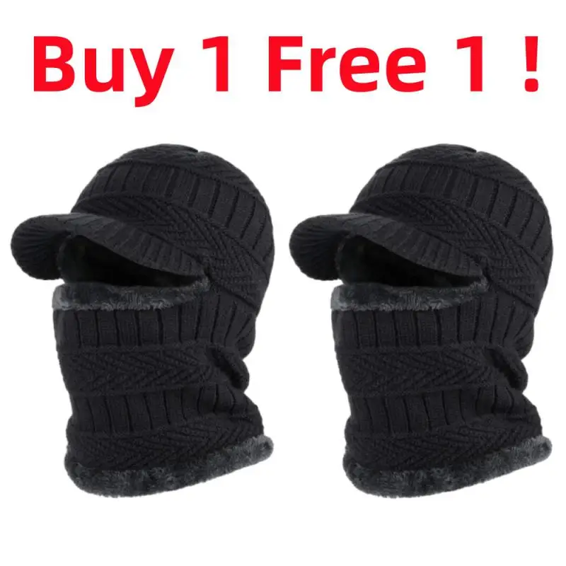 Buy 1 Free 1 Winter Hat Skullies Beanies Hats Winter Beanies For Men Women Wool Scarf Cap Balaclava Mask Bonnet Knitted Hat