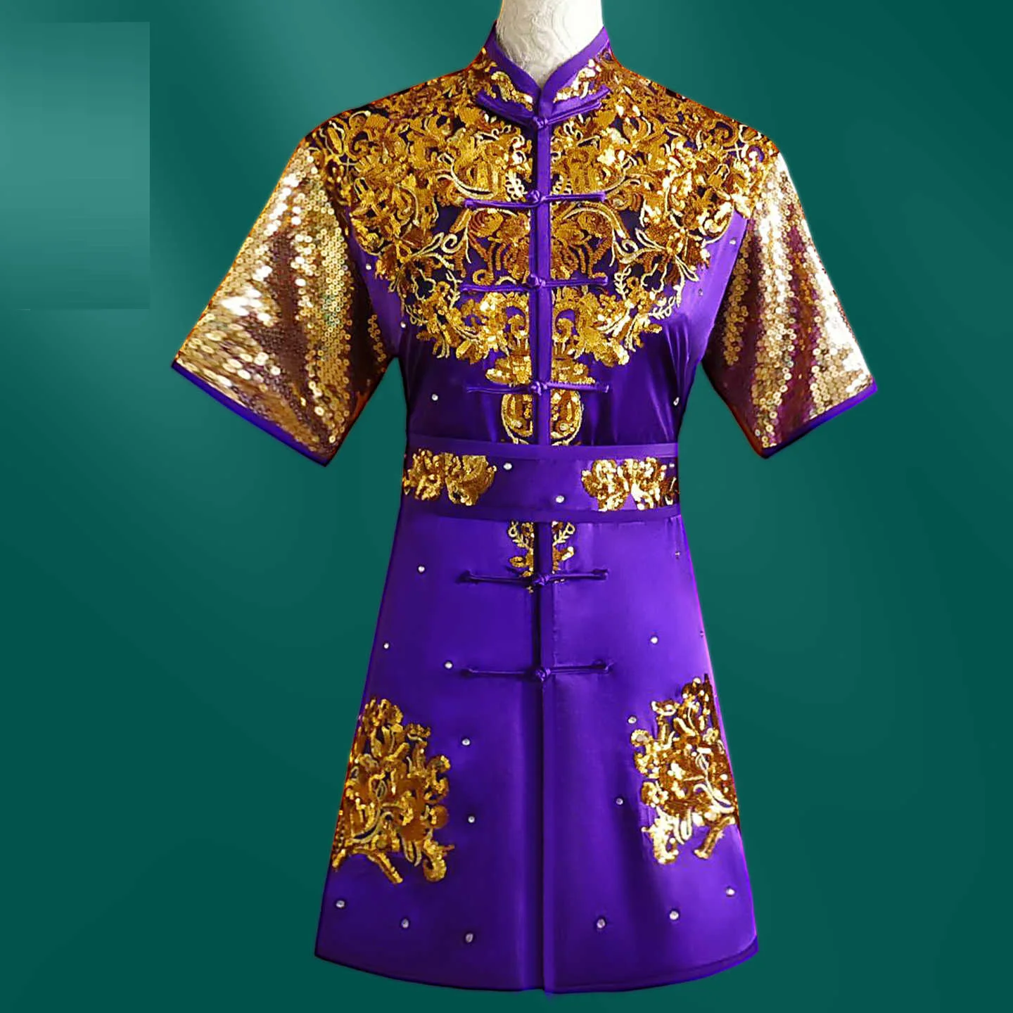 Yanwu Tang 2025 new style silk embroidery imitation purple sequin short sleeved martial arts suit men's and women's sparkling di