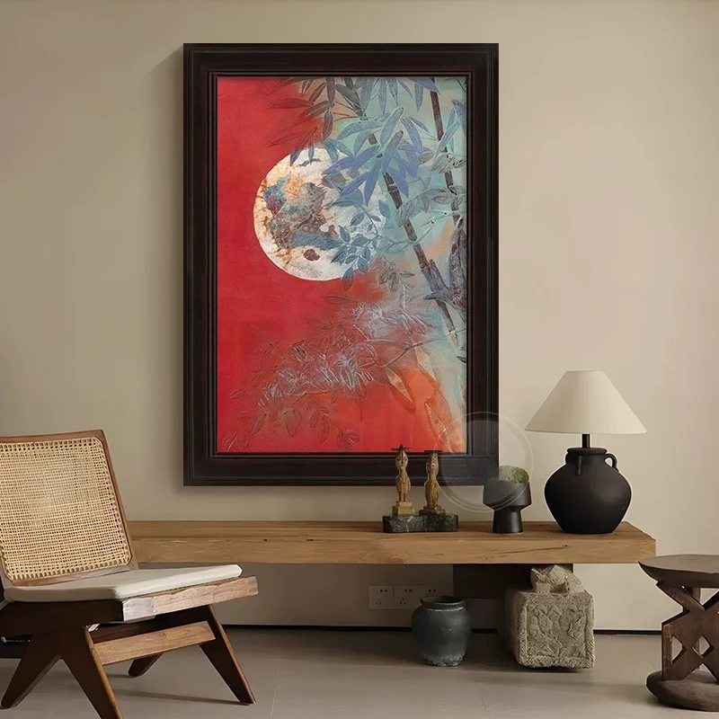 A vintage-style entryway, hand-painted red bamboo moon, and a restaurant with a new Chinese style