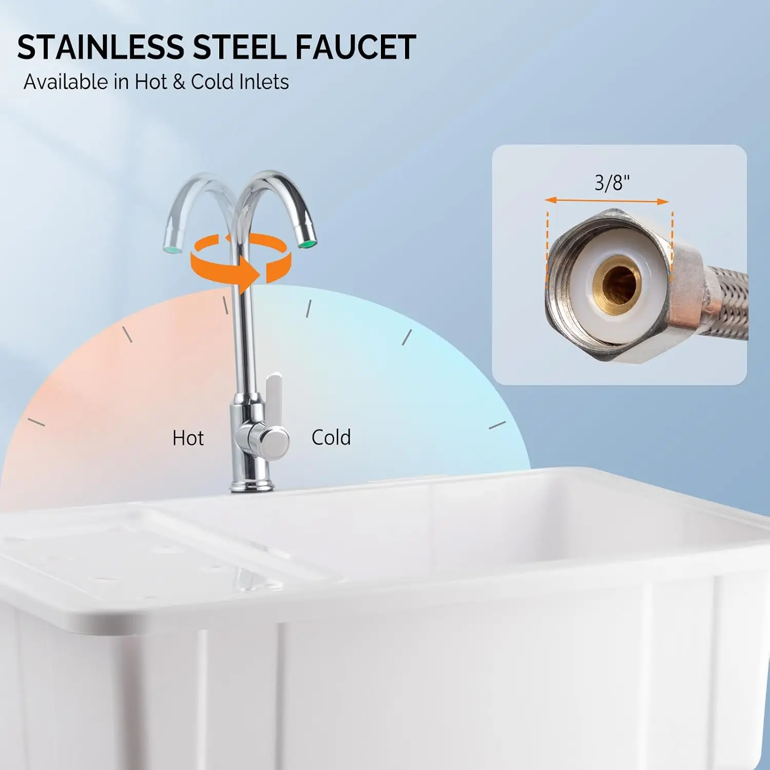 20-Gallon Utility Sink Laundry Tub for Washing Room, Freestanding Utility Sink with Stainless Steel Faucet, 22