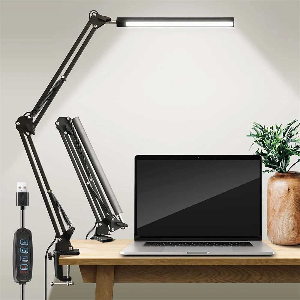 

LED Desk Lamp Clip on Light Clamp Long Arm Diming Table Lamp 3 Lighting Modes Adjustable For Living Room Reading Computers