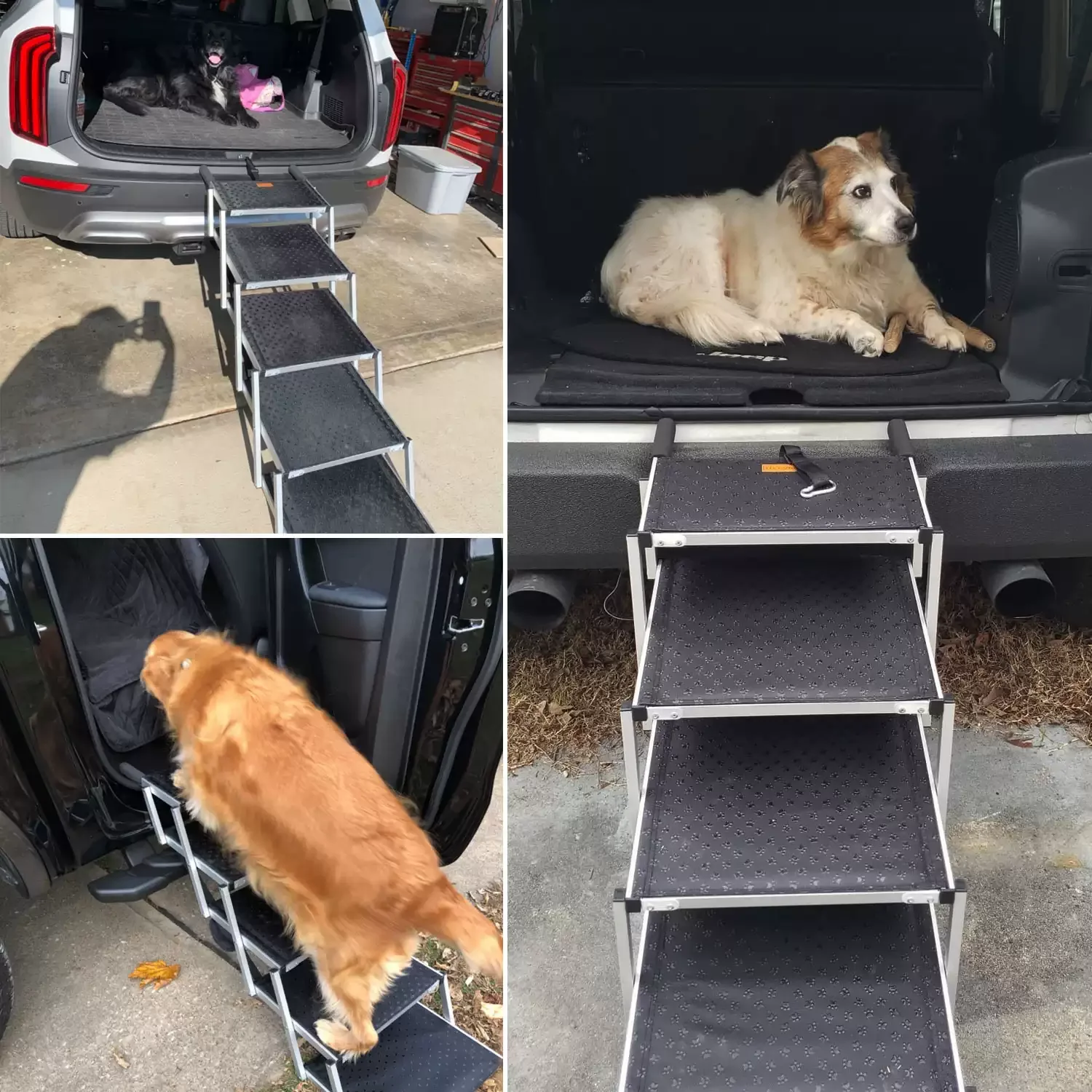 

Lightweight Non-Slip Pet Ladder 5/6 Steps for Dogs and Cats, Aluminum Frame Ramp 200 Lbs for Truck and Indoor Use