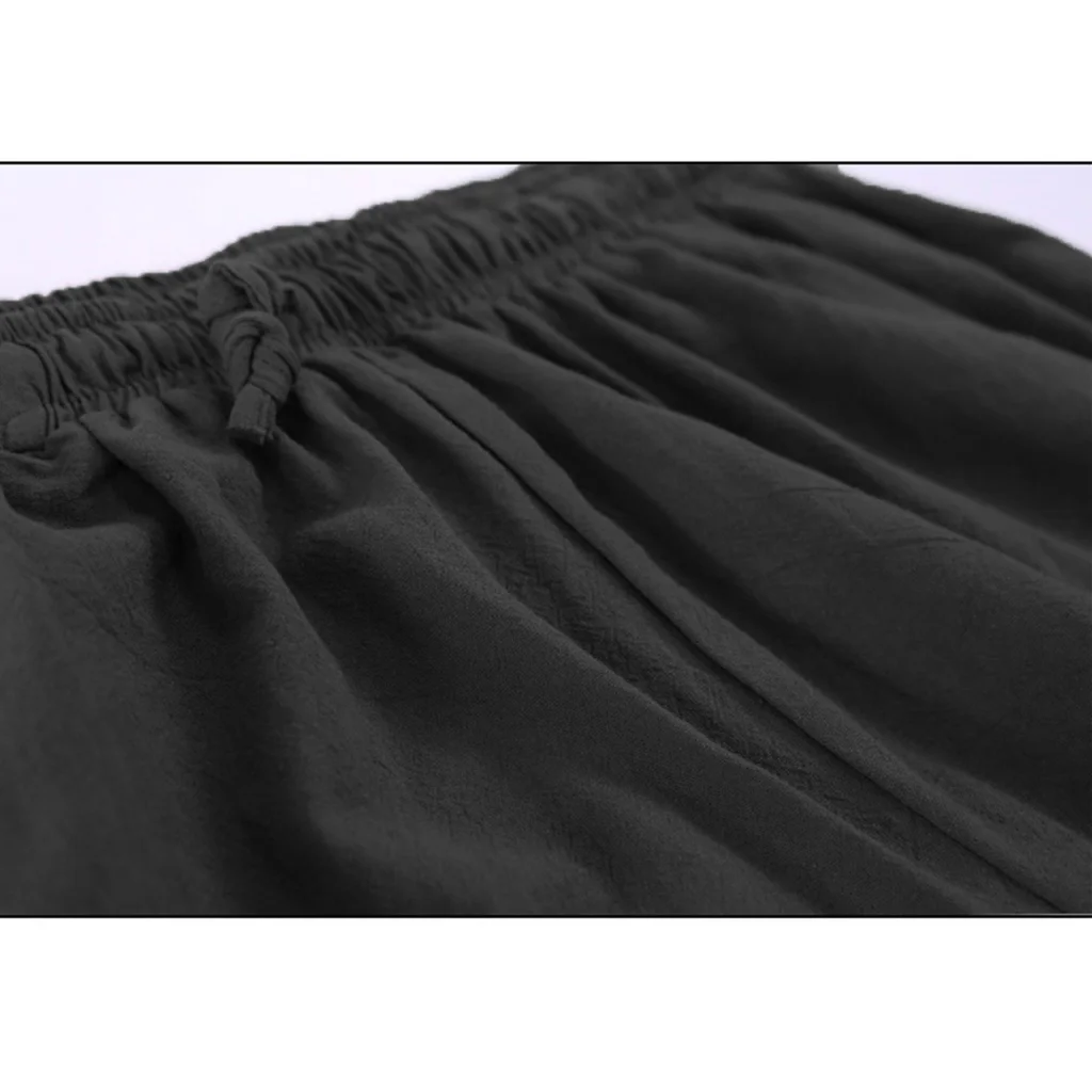 Herren Vintage Lange Hose Hip-Hop Gothic-Stil Lose Passform Baumwolle Leinen Haremshose Einfarbig Elastischer Bund Modische Hose – Detail 8