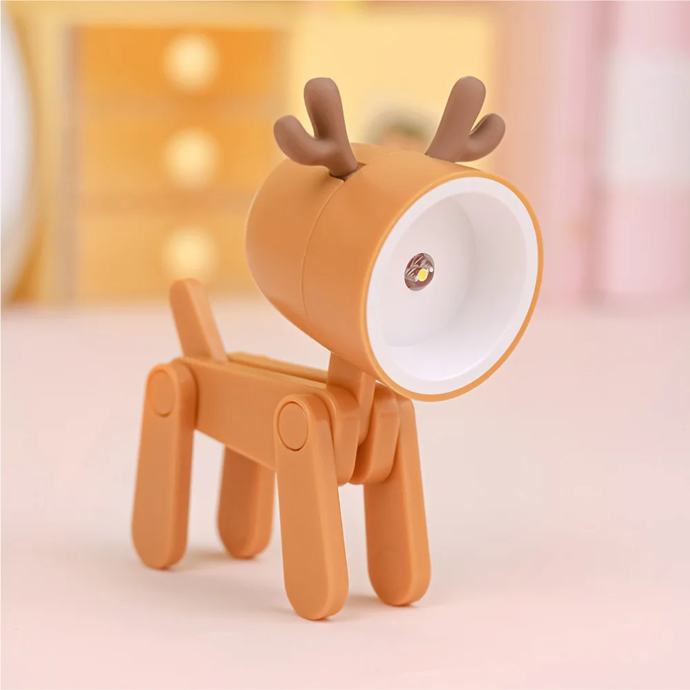 Mini LED Night Light Kawaii Dog And Deer Shape Light Folding Table Lamp Kids Room Bedside Bedroom Decoration Cute Room Decor