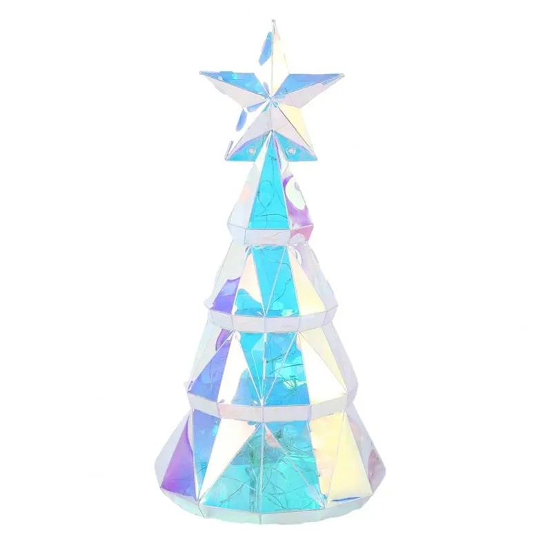 Christmas Light Ornament USB Powered Colorful Xmas Tree Figurine With Star Handmade Tabletop Centerpiece For Christmas