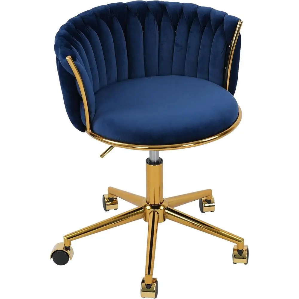 

Velvet Woven Home Oice Chair, ern Swivel Desk Chair with Wheels, Height Adjustable Vanity Chair with Gold Metal Base and Hand We