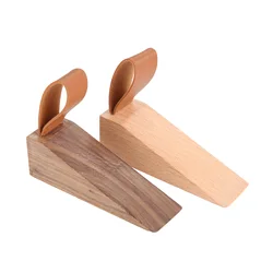 1pc Small Solid Wood Door Stopper Beech/Black Walnut Non-Slip Stop Kids Protect Leather Rope Wedge Anti-collision Creative Home