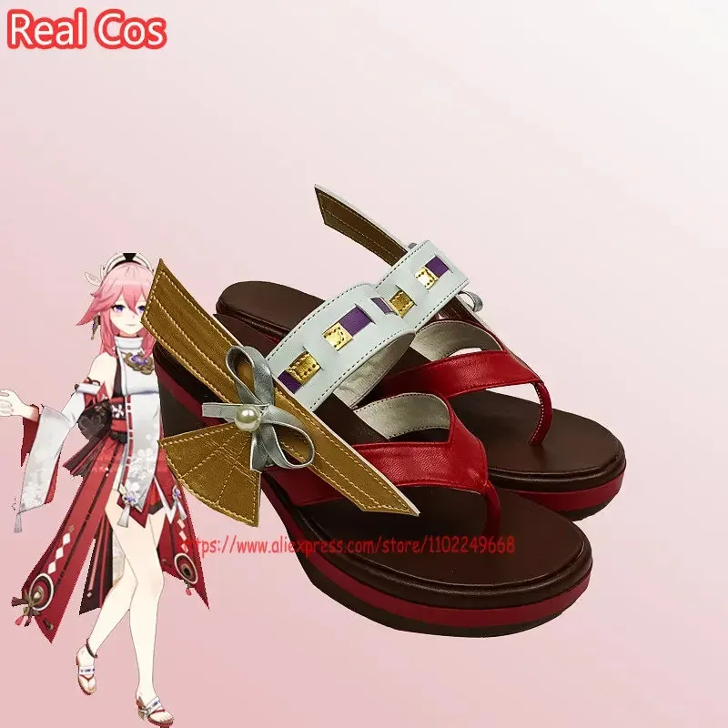 

2025 RealCos Genshin Impact Yae Raiden Shogun Yoimiya Gorou Sayu Cosplay Shoes Carnival Party Accessories Props High Heels Geta