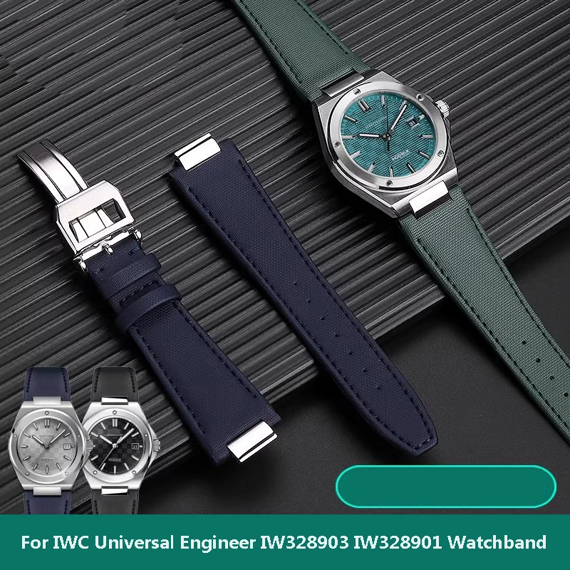 For IWC Universal Engineer Bracelet Series IW328903 IW328901 Modified Nylon Leather Bottom Watchband Steel End link Watch Strap