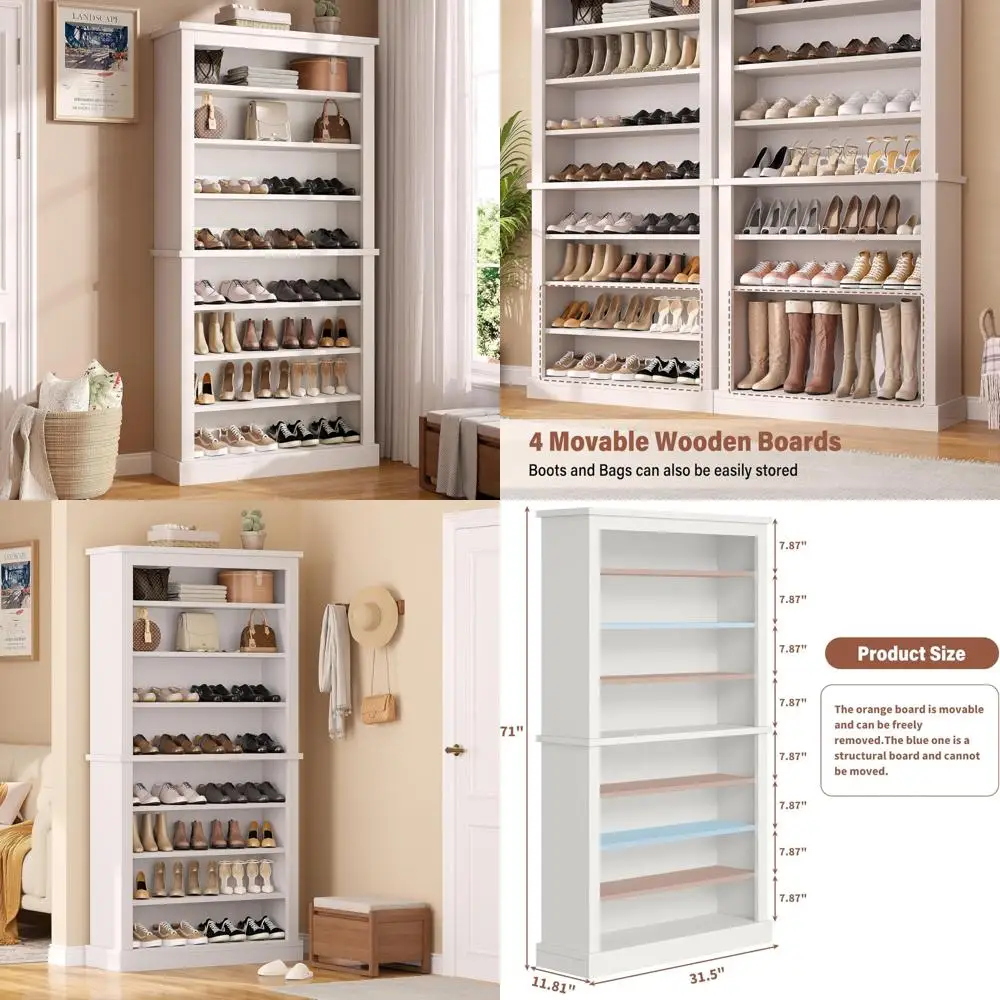 71'' tall freestanding shoe cabinet with open storage, 9-tier thickened wood shoe rack with adjustable shelves for entryway, hal