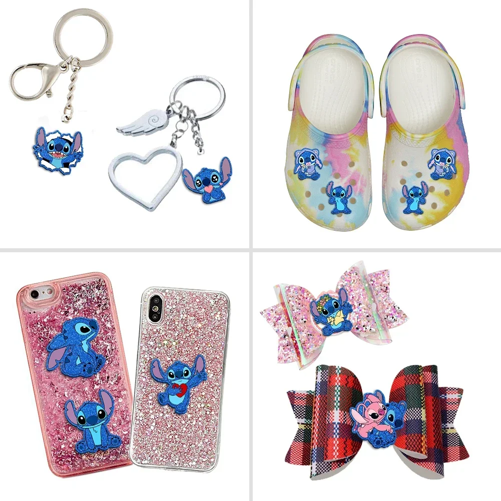 Disney steh modrá řada tlustý glittery akryl flatback planární pryskyřice pro DIY telefon pouzdro vlasy luk řemeslo zásoby 2 palce