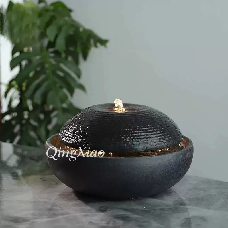 Round Sphere Tabletop Water Feature Decorative Water‑flow Ornament for Living Room Entryway Office Indoor Home Accent