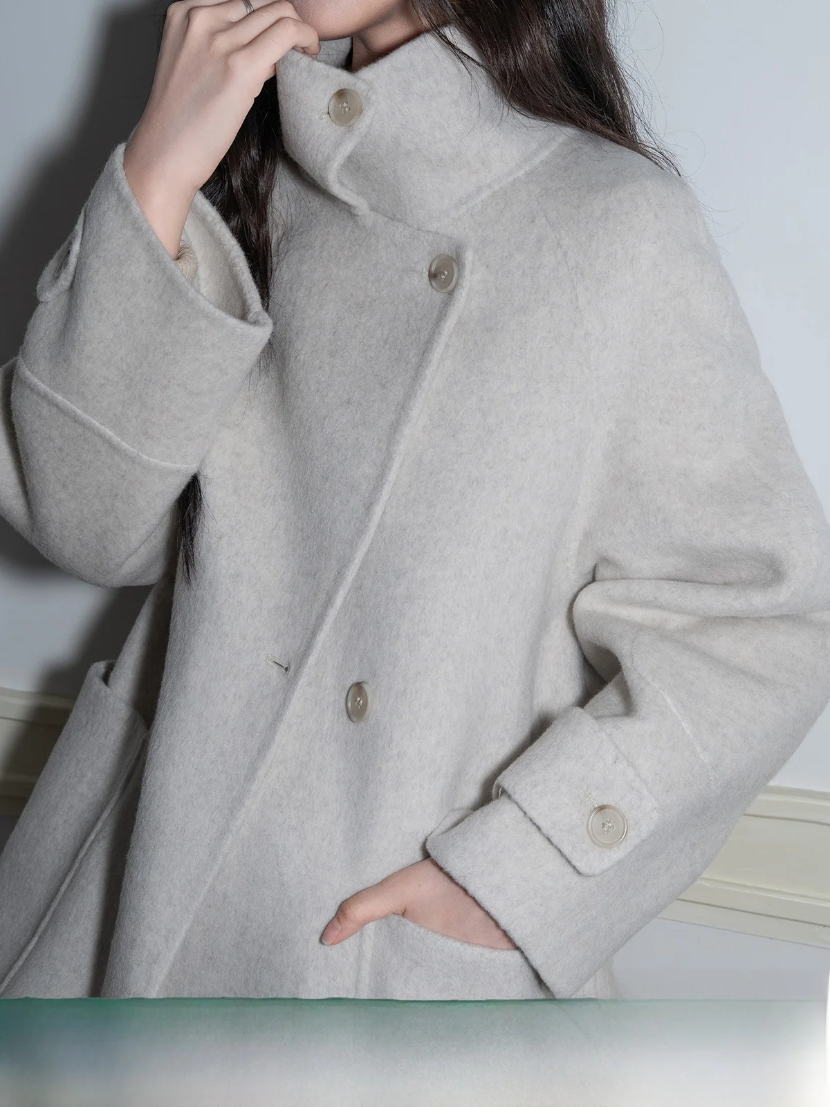 

Double-Sided Camere Long Coat Women's Autumn Winter Loose High-End Feeling Warm Large Coat ey Color Ele Faionable