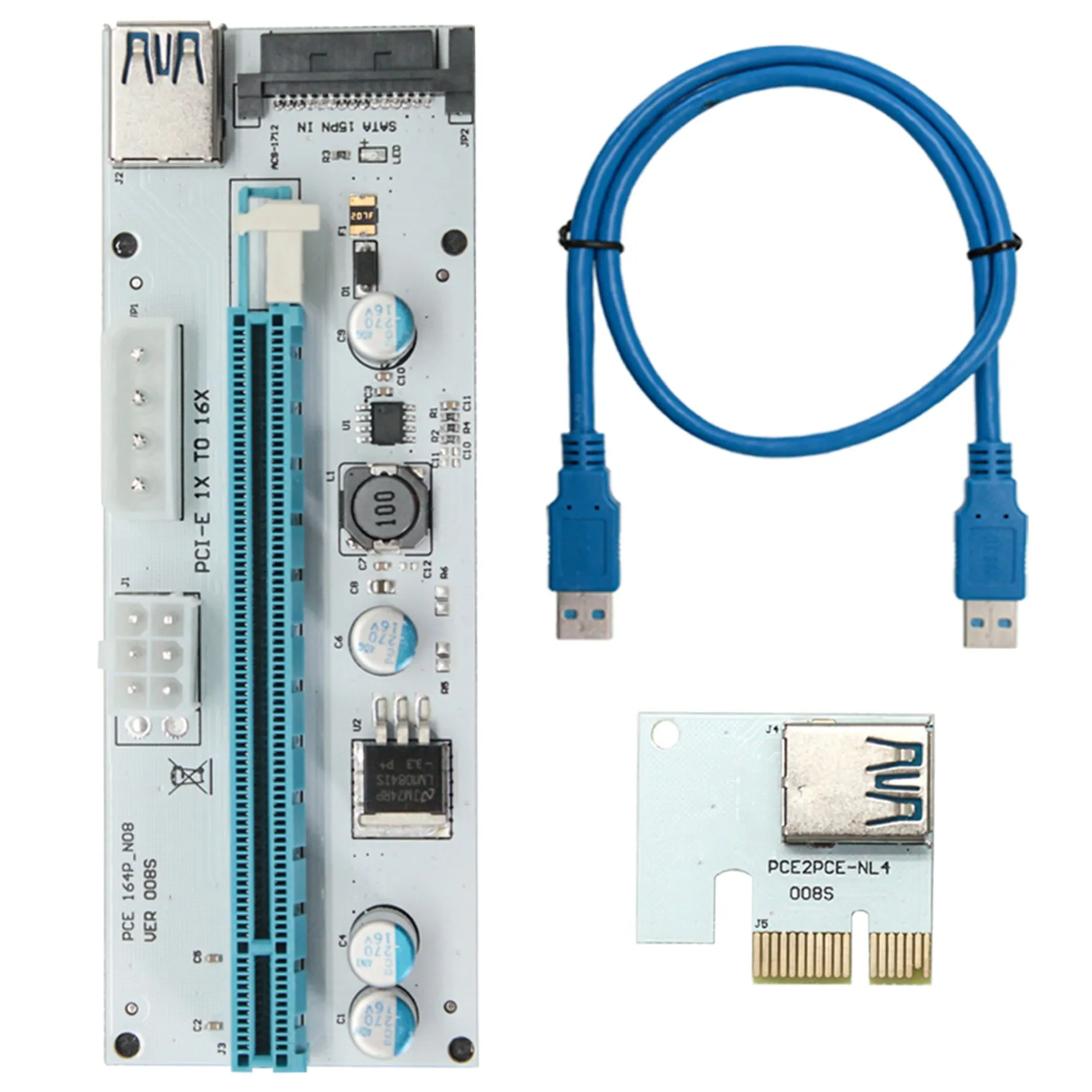 Cartão Riser para Bitcoin Mining, Cabo de Extensão de Imagem USB 3.0, PCIE 1X a 16X, Cartão Riser Pci-E