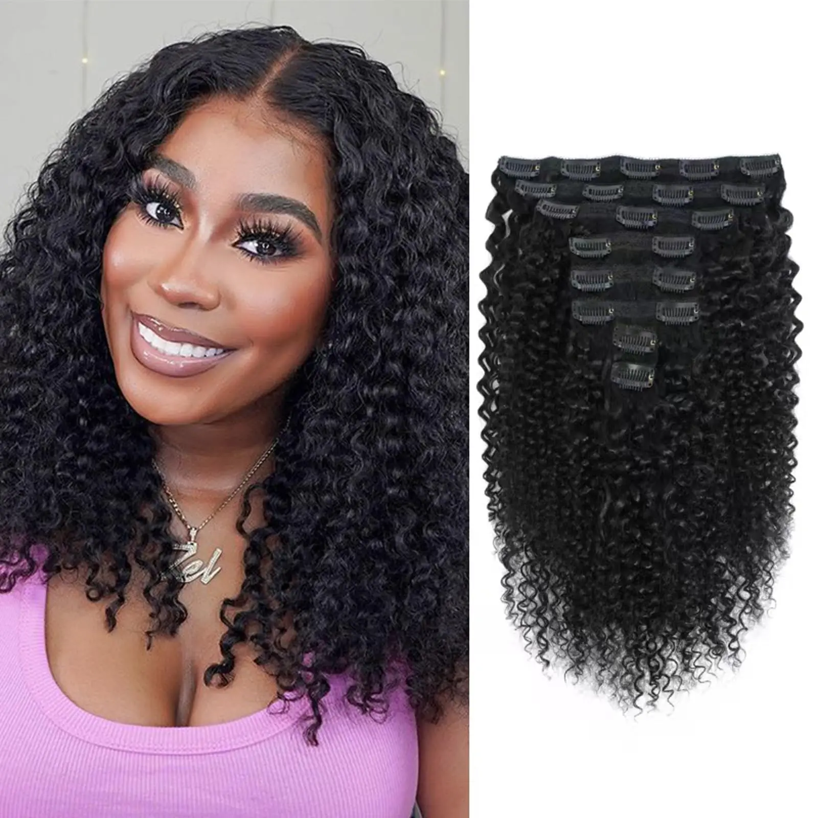 

Kinky Curly Clip ins Human Hair Curly Clip in Hair Extensions Полная голова для женщин Бразильские человеческие волосы Remy 8 шт. с 20 зажимами