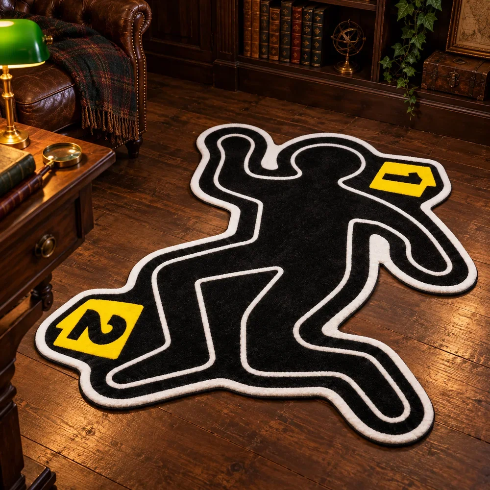 Crime Scene Chalk Outline Shaped Area Rug Soft Plush Detective Evidence Floor Mat for Bedroom Living Room Entryway Home Decor