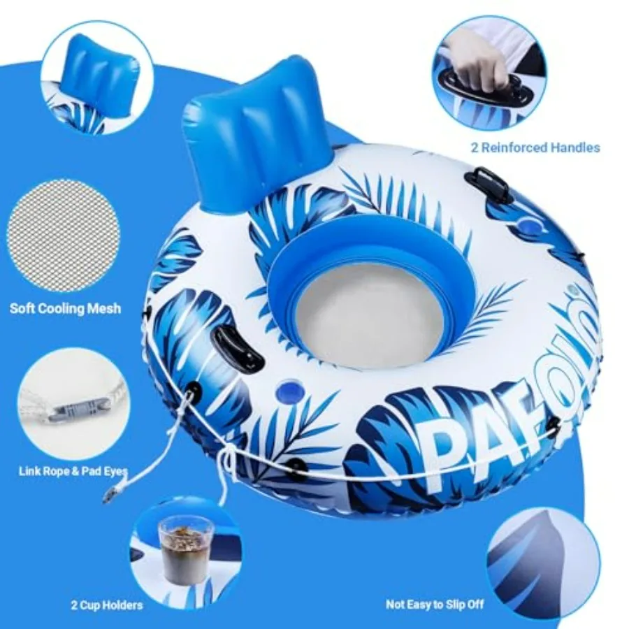 Pool Float Adult, XXL Large Inflatable River Tube Float for River/Lake Use, Heavy-Duty PVC, Blue, Mesh Bottom + Comfortable Bac