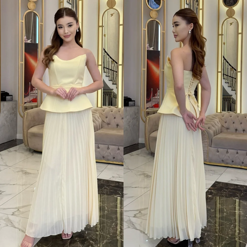 

Customized Chinese Style Pastrol Organza Draped Ruffle Criss-Cross Sash Straight Strapless Long Dresses Bespoke Occasion Dresses