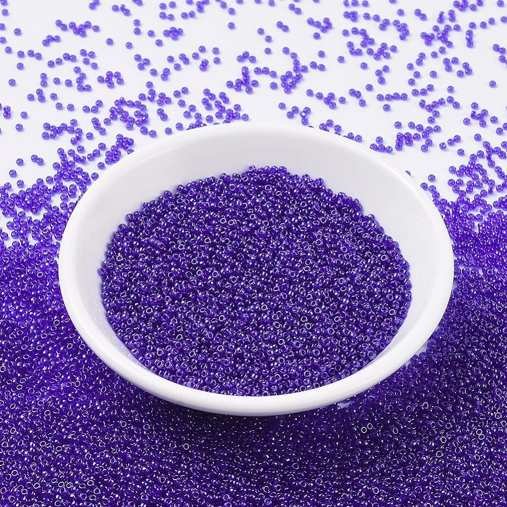10gs MIYUKI Round Rocailles Beads Japanese Seed Beads 11/0 (RR176) Transparent Cobalt Luster 2x1.3mm Hole: 0.8mm 1111pcs/10g
