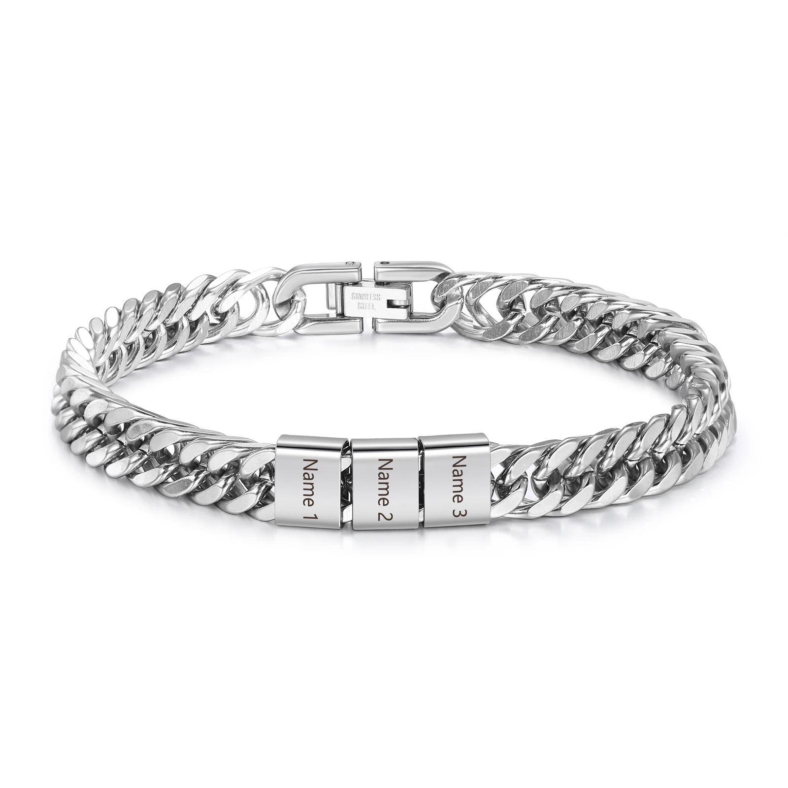 

Personalized Cuban Link Chain Bracelet with 2-6 Names Custom Name Engraved Bead Bracelets for Men Dad Grandpa Son Jewelry Gifts