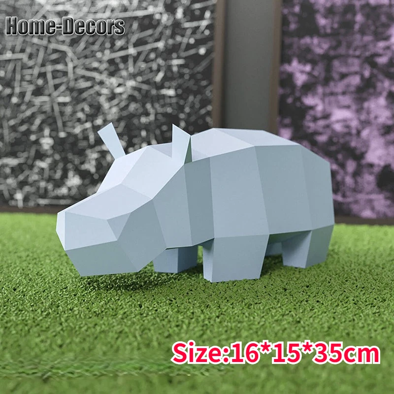 3D Paper Mold Non-Finished Rhinoceros Model Folding Paper Work Party DIY Craft Home Desk Floor Decor Figurines Miniatures