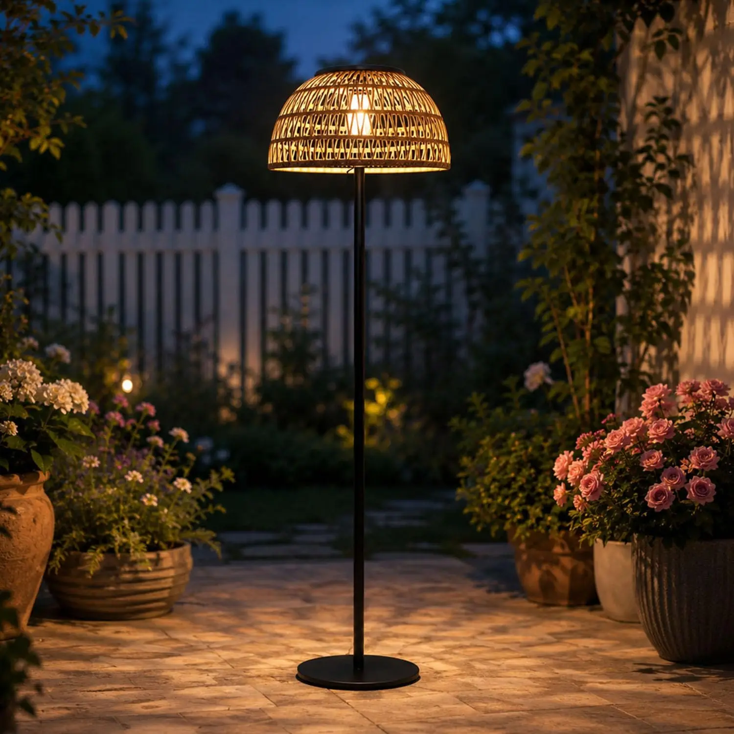 Beige Solar Outdoor Floor Lamp with Solar & USB Dual Charging