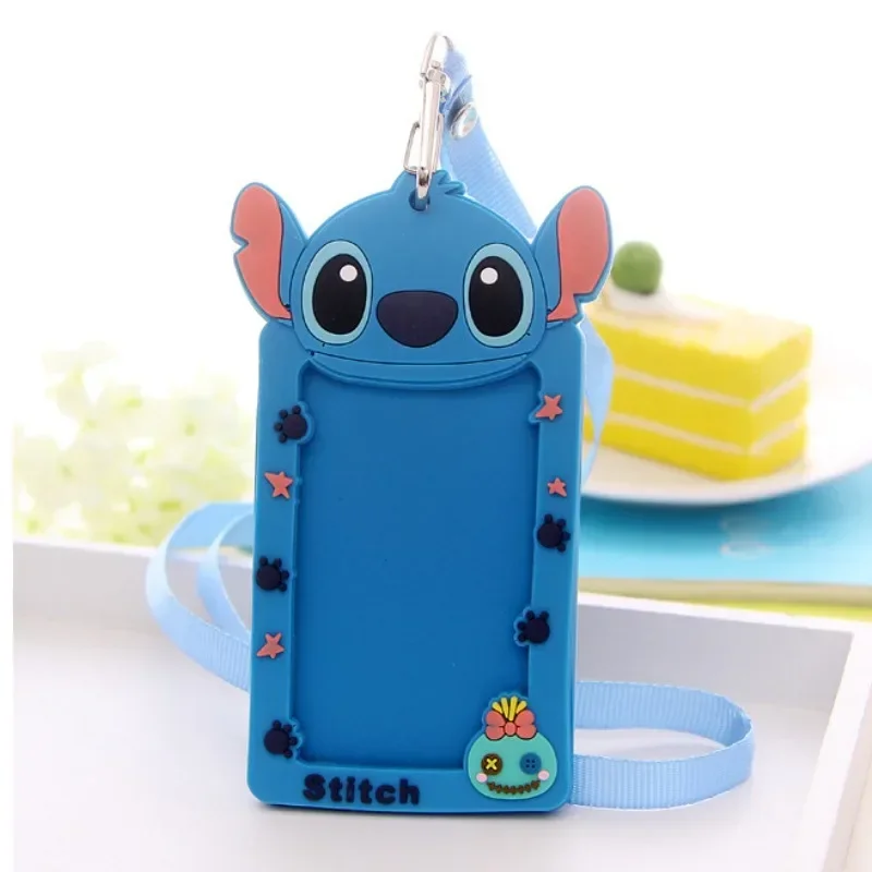 Etui na karty Disney Stitch ze smyczą Miękkie gumowe etui na karty autobusowe Kreskówkowe etui na wizytówki Uchwyt na klucze Identyfikatory