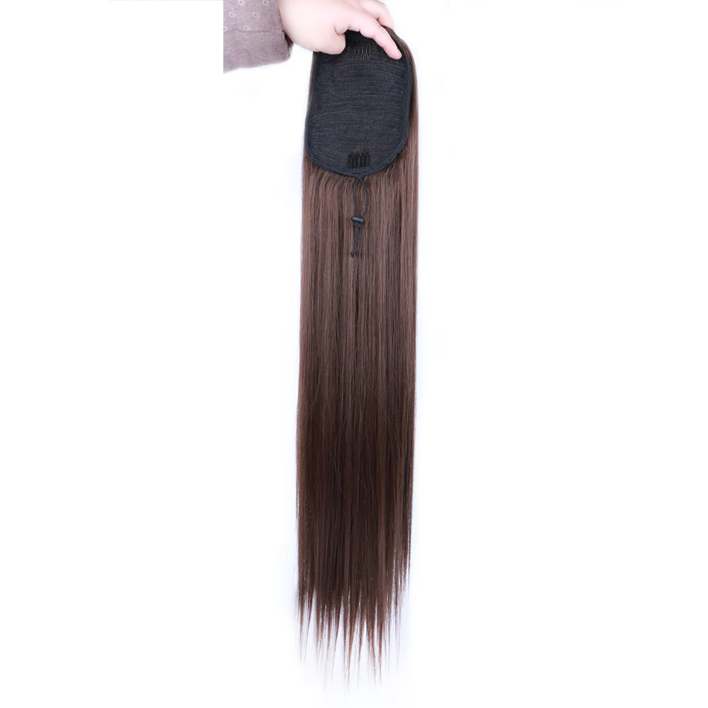 30 Inch Long Straight Ponytails Futura Fiber Synthetic Drawstring Ponytails Clip-in Hair Extensions Straight Ponytails for Women