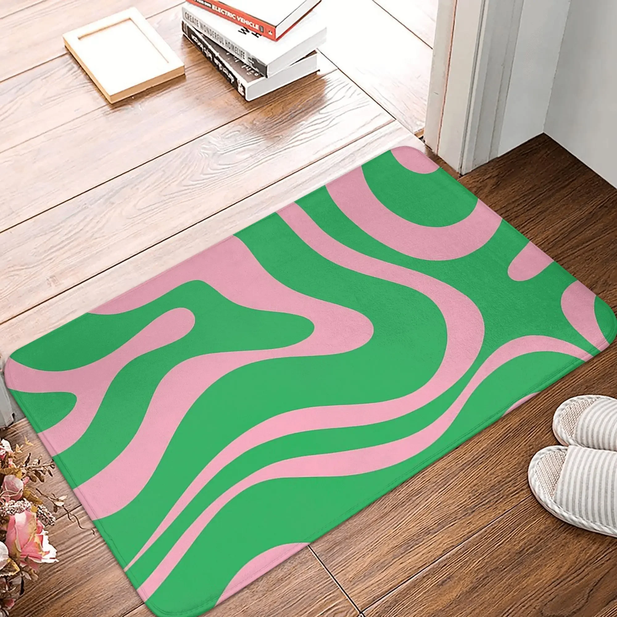 Retro Modern Liquid Swirl Abstract Pattern Square Non-slip Doormat Floor Mat Rug for Kitchen Entrance Home Bedroom Footpad Mats
