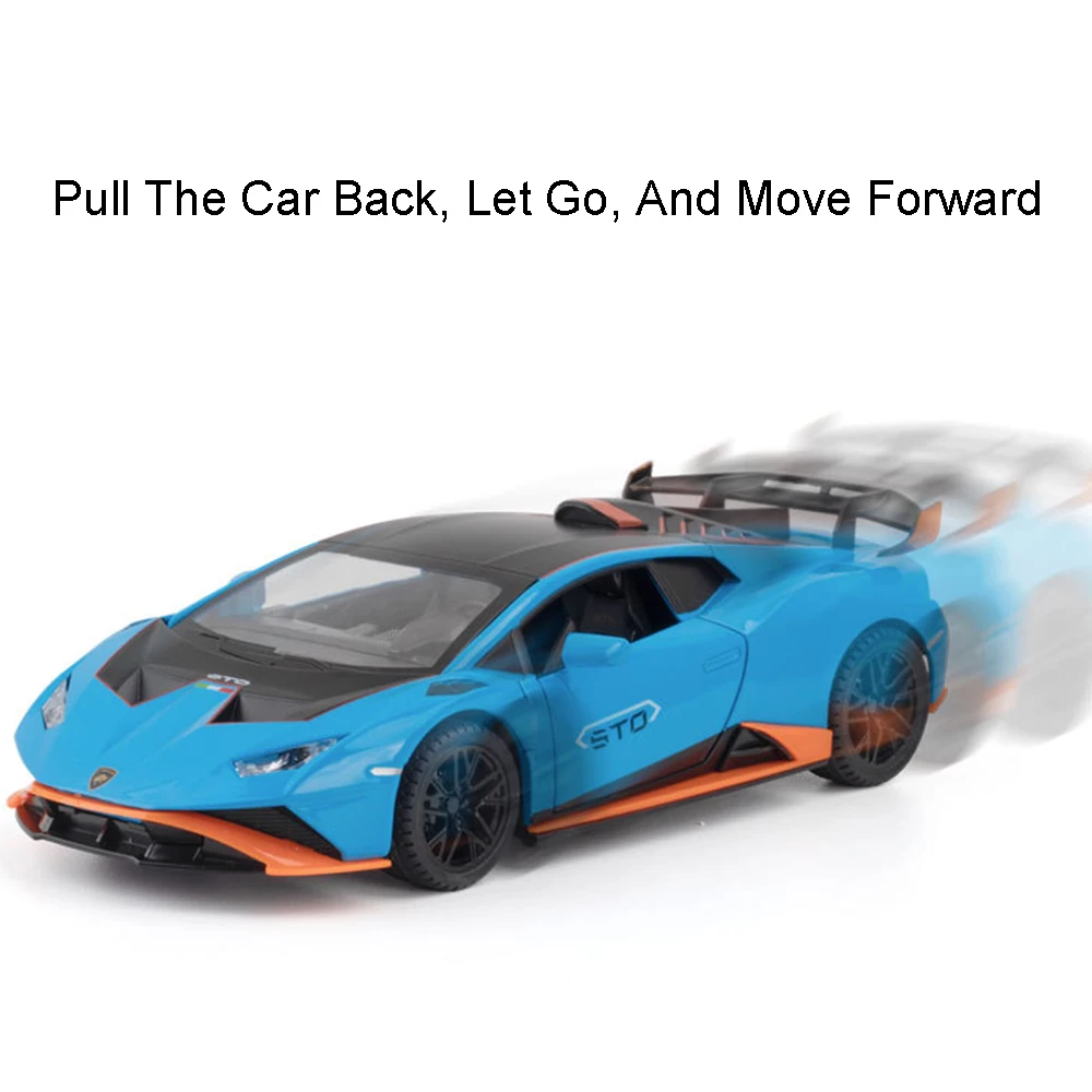 Huracan STO SVJ63 – modèle de voiture de sport 1:24, jouet Miniature en alliage moulé sous pression, portes ouvertes, son lumineux, supercar, décoration de la maison
