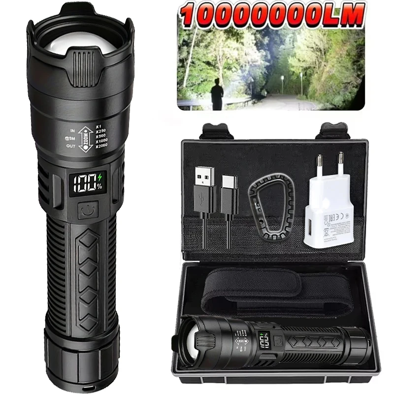 1000LM Ultra Bright LED Flashlight Type-C Rechargeable Long Range Zoom Tactical Torch Outdoor Emergency Camping Fishing Lantern