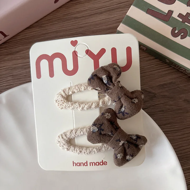 

Autumn Hair Accessories 2 Pcs Brown Floral Lace Clips Korean Style Barrettes Non Slip Kids Foldable Snap Clips All Match Bow