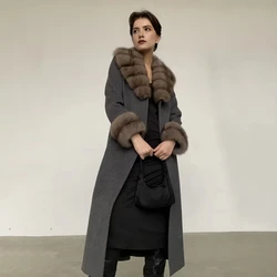 Real Fur Coat Women Genuine Fox Fur Coat Long Wool Blends Coat Winter Coats Woman 2024 Warm Luxury