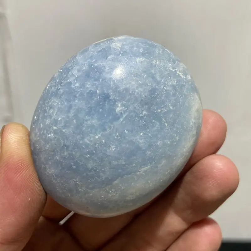 

Natural Blue Calcite Palm Stone Crystal Healing Reiki Stone Meditation Stress Relief Massager